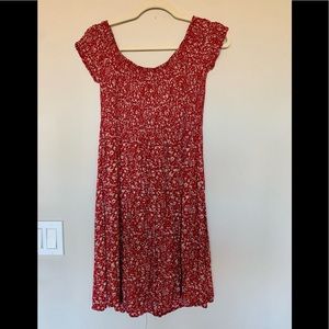 Red and cream floral dress